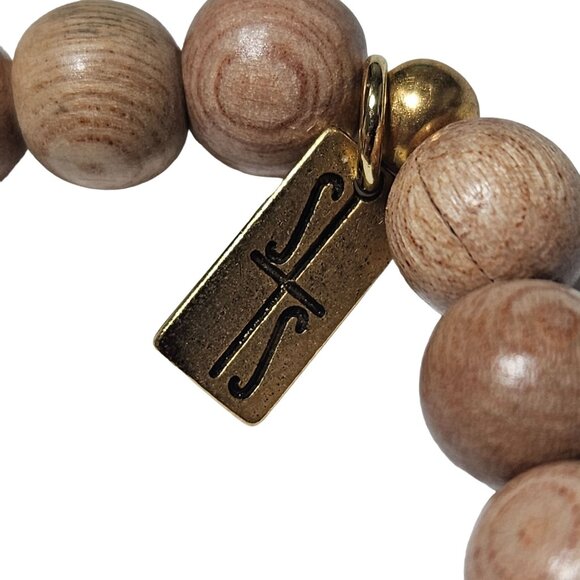 Religious Gold Tone Cross Beaded Rosery Stretch Prayer Wooden Beads Jewelry - Picture 3 of 4